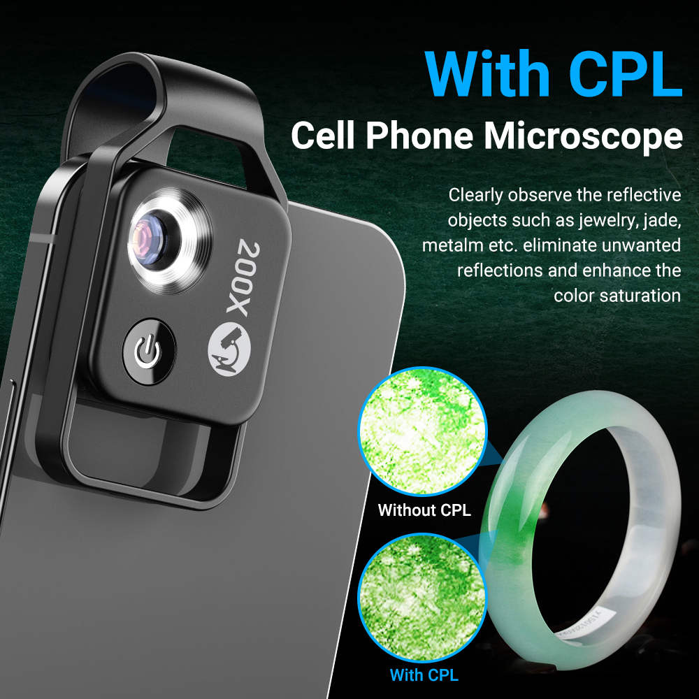 Lente per microscopio con ingrandimento APEXEL 200X con lenti Macro tascabili a luce LED Mobile CPL per IPhone Xiaomi Samsung Huawei