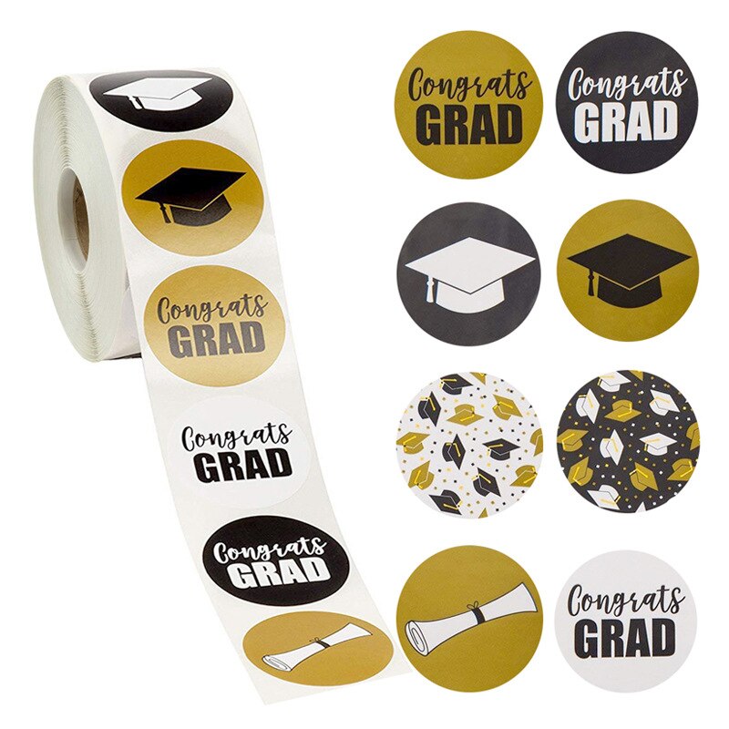 500pcs/roll Graduation Stickers for Featuring Graduation Caps and Diplomas Seal Labels Party Favors student stationery sticker: 500pcs