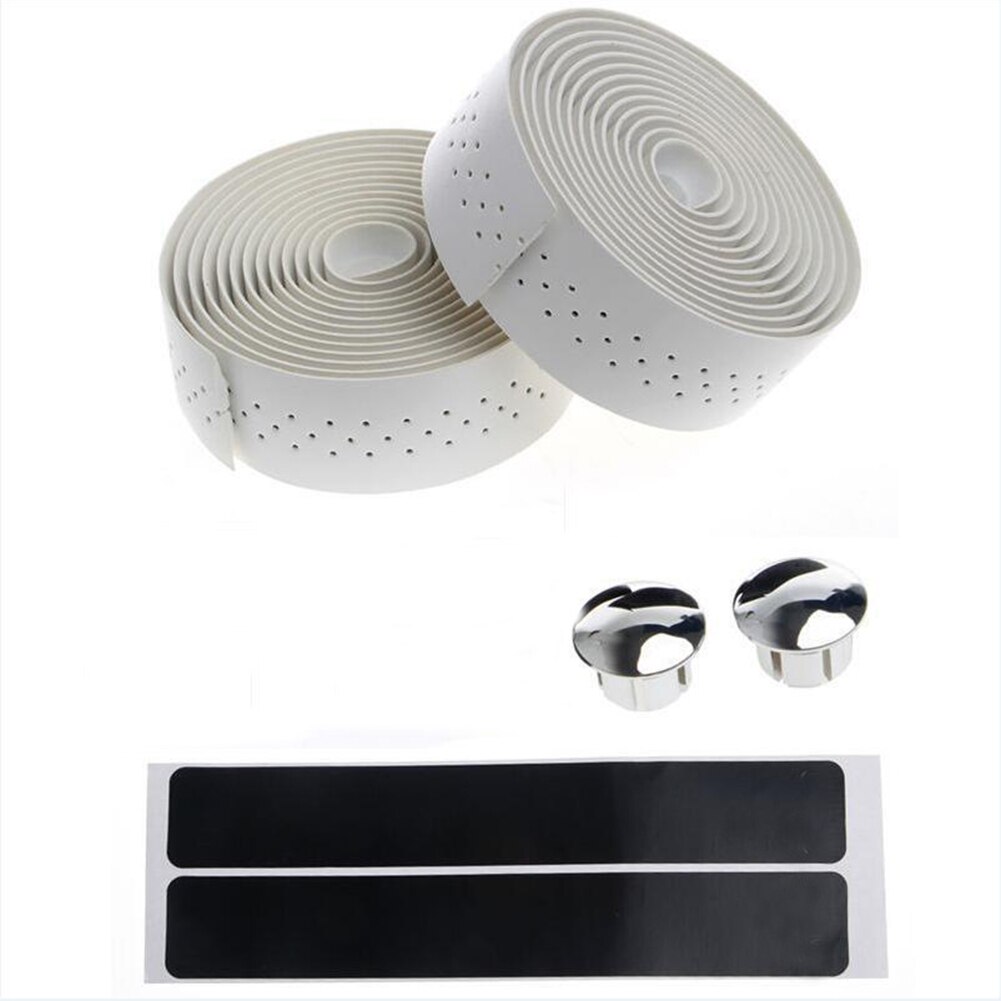 1 par cyklar mtb vägcykel styrtape pu läder cykel kork wrap bar grepp band näthål bälte bar solid färg: Vit