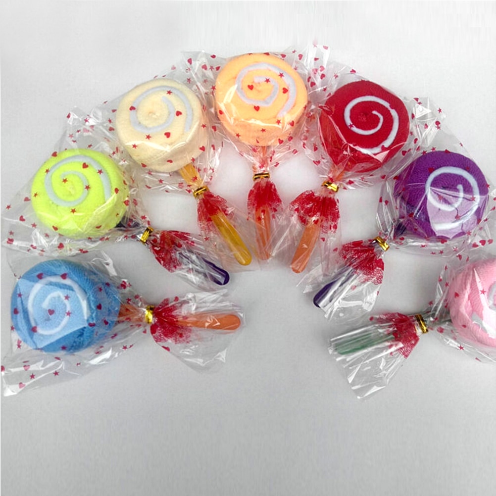 1pc Cute Mini Lollipop Baby Washcloth Hand Towel Christmas Party Wedding Candy Shape Towel RANDOM COLOR