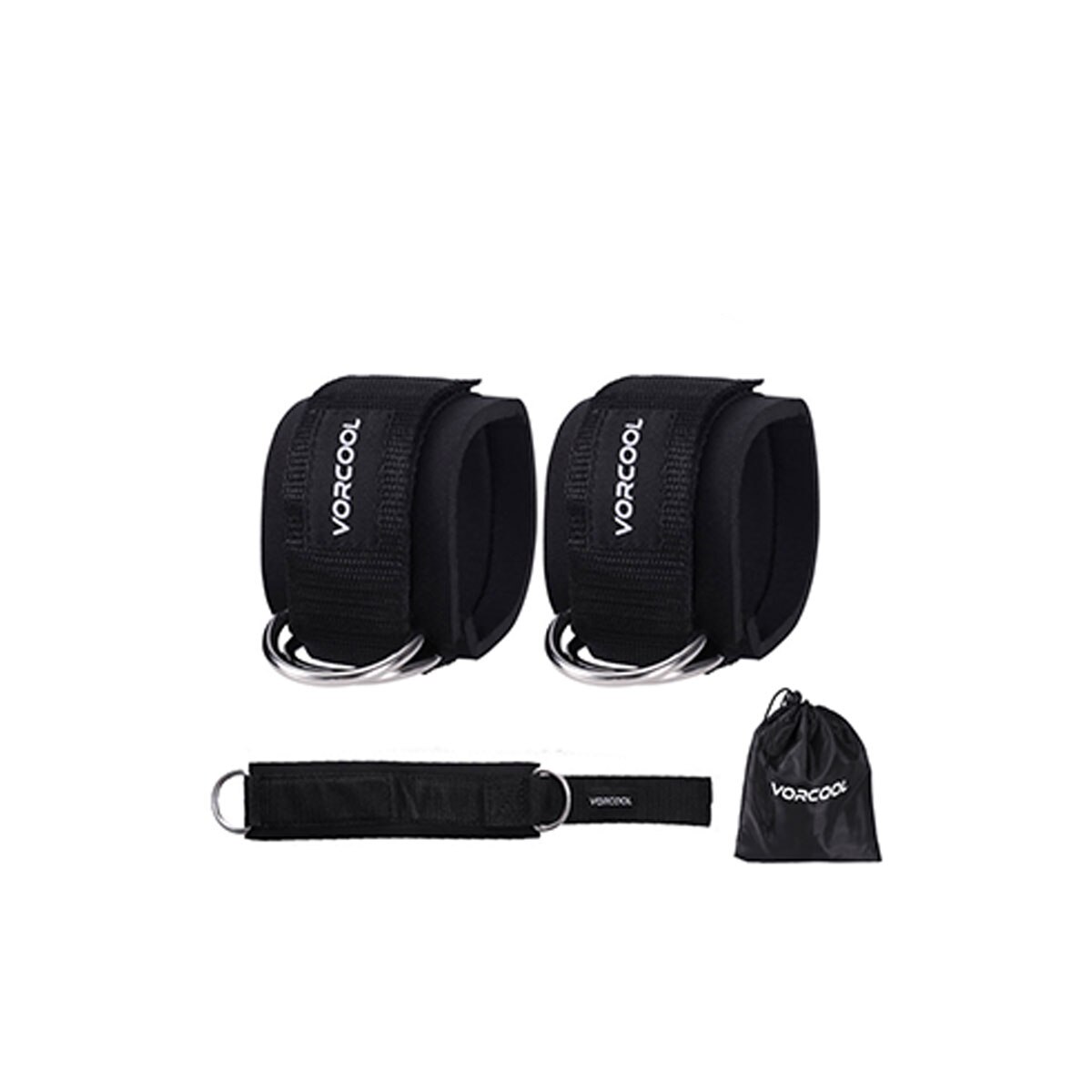 Vorcool 2 stück gepolsterte knöchelmanschetten mit d-Ring für fitnessstudio-Trainingseinheiten, kabelzugmaschinen und beinübungen mit tragetasche (schwarz)