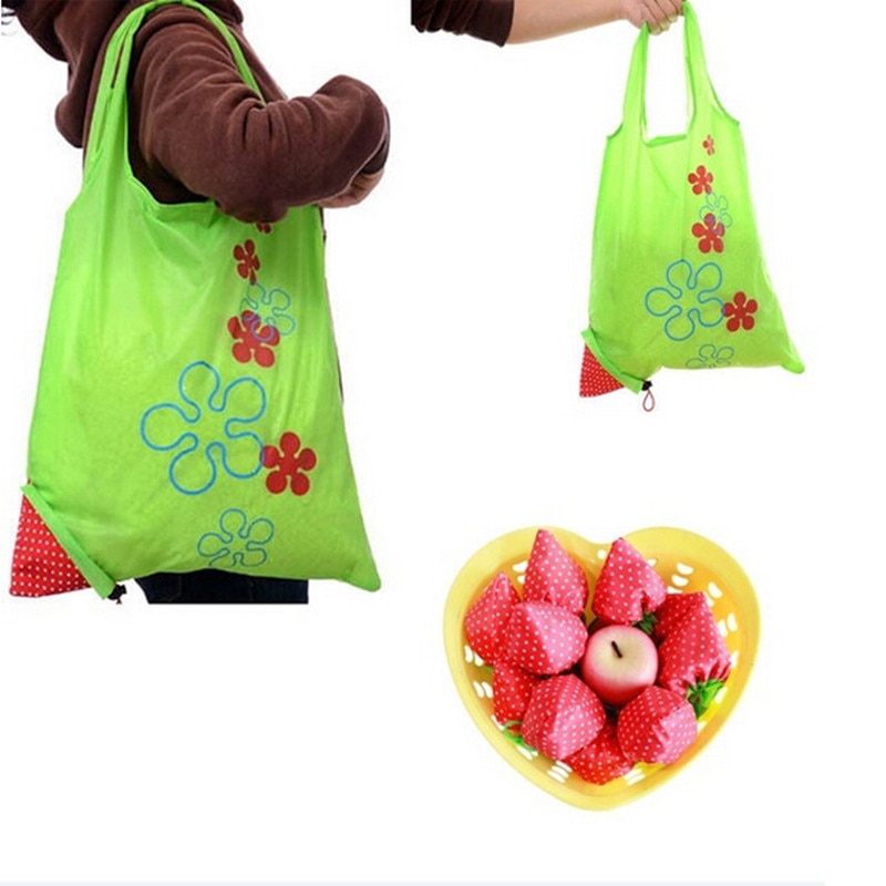 Stor nylon genanvendelig foldbar jordbær øko købmand taske detail shopping tote indkøbsposer