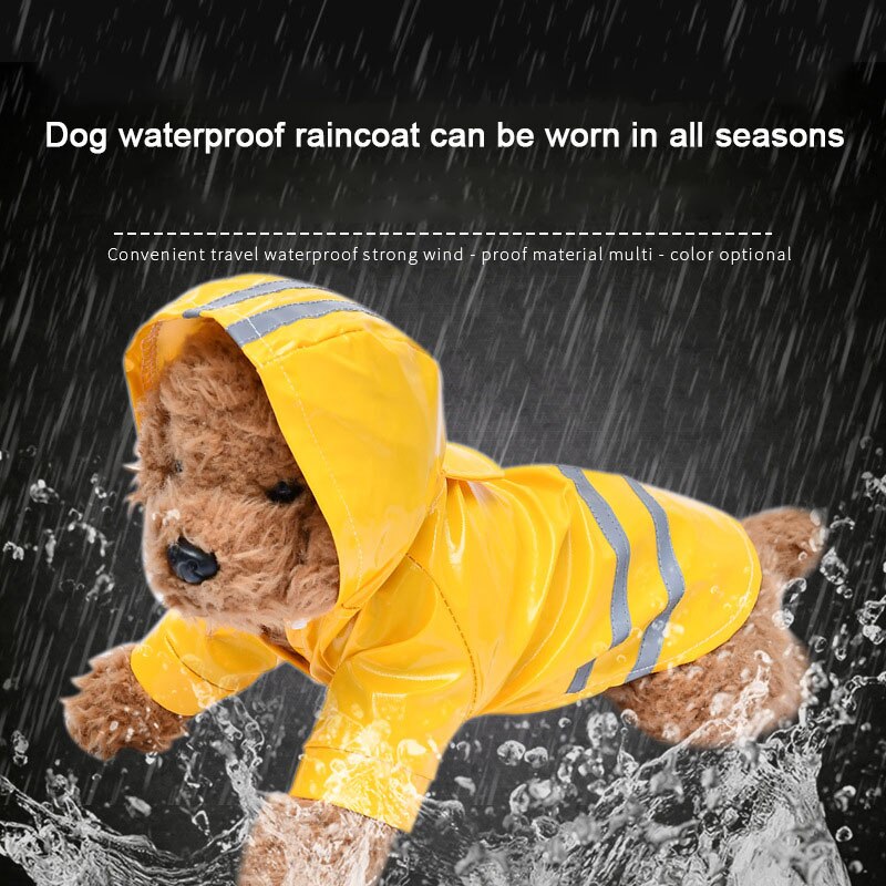 Dog Raincoat PU Reflective Strip Hooded Raincoat Teddy Bear Pet Clothes Ropa Perro Rain coat Dog Costumes
