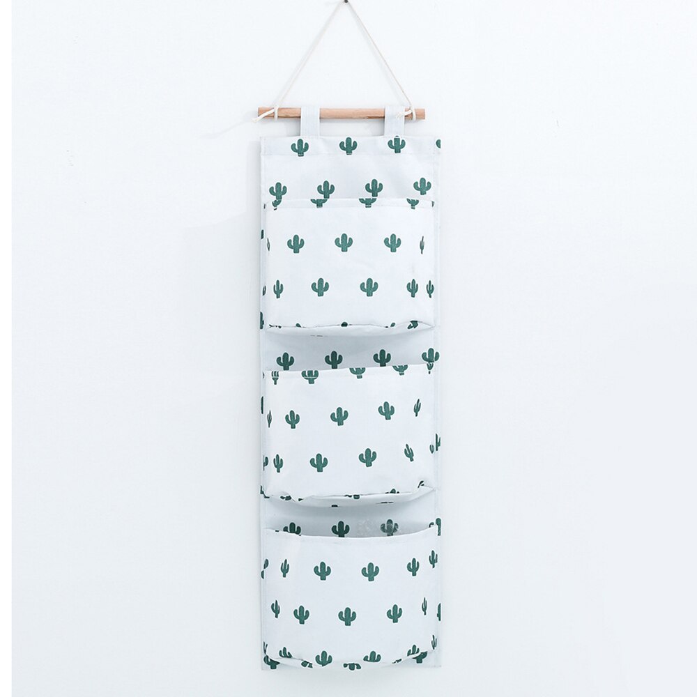 Væghængende taske oxford stof 3 lommer opbevaringstaske flerlags vægdørs garderobe diverse kosmetiske hængende arrangørlommer: Grøn kaktus