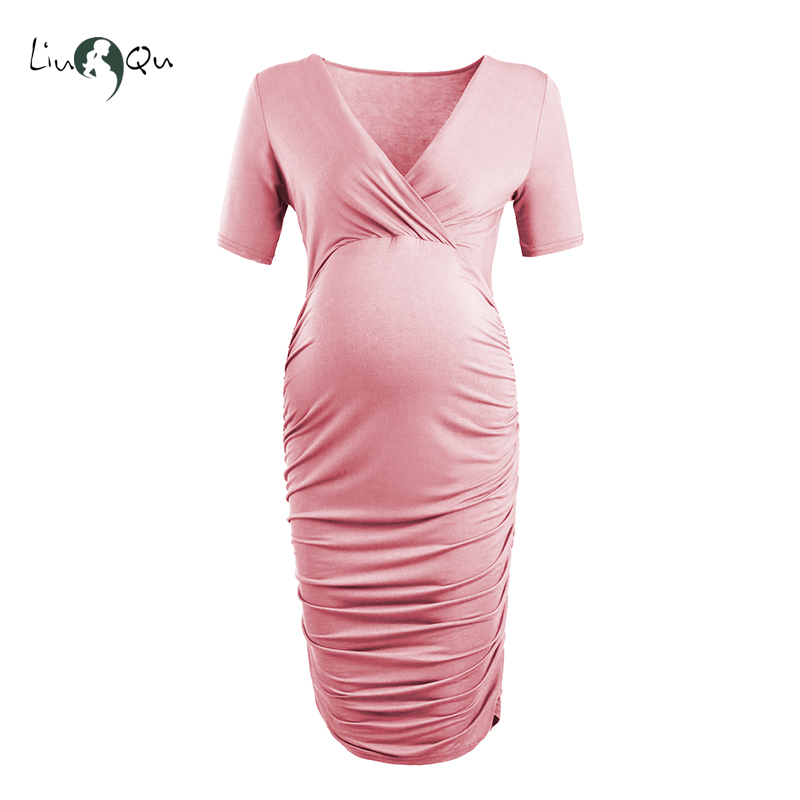 Pink Maternity Dresses Pregnancy Women's Wrap Maternity Bodycon Dress Breastfeeding Nursing Dresses Pregnant Vestido