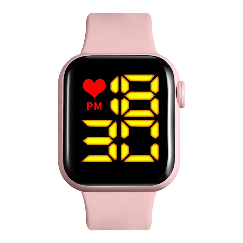 The square big apple touch screen LED electronic watches sports students LED watch: Pink