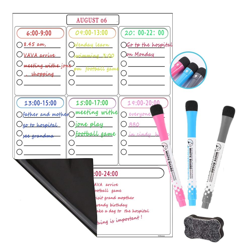 3 penne magnetisk ugentlig planner whiteboard til køleskab, tør slette tavler kalender familie måltid planner memo board indkøbsliste