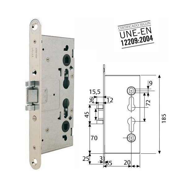 Cerradura Tesa Cortafuego Cf5e /50 mm. Frente Zincado
