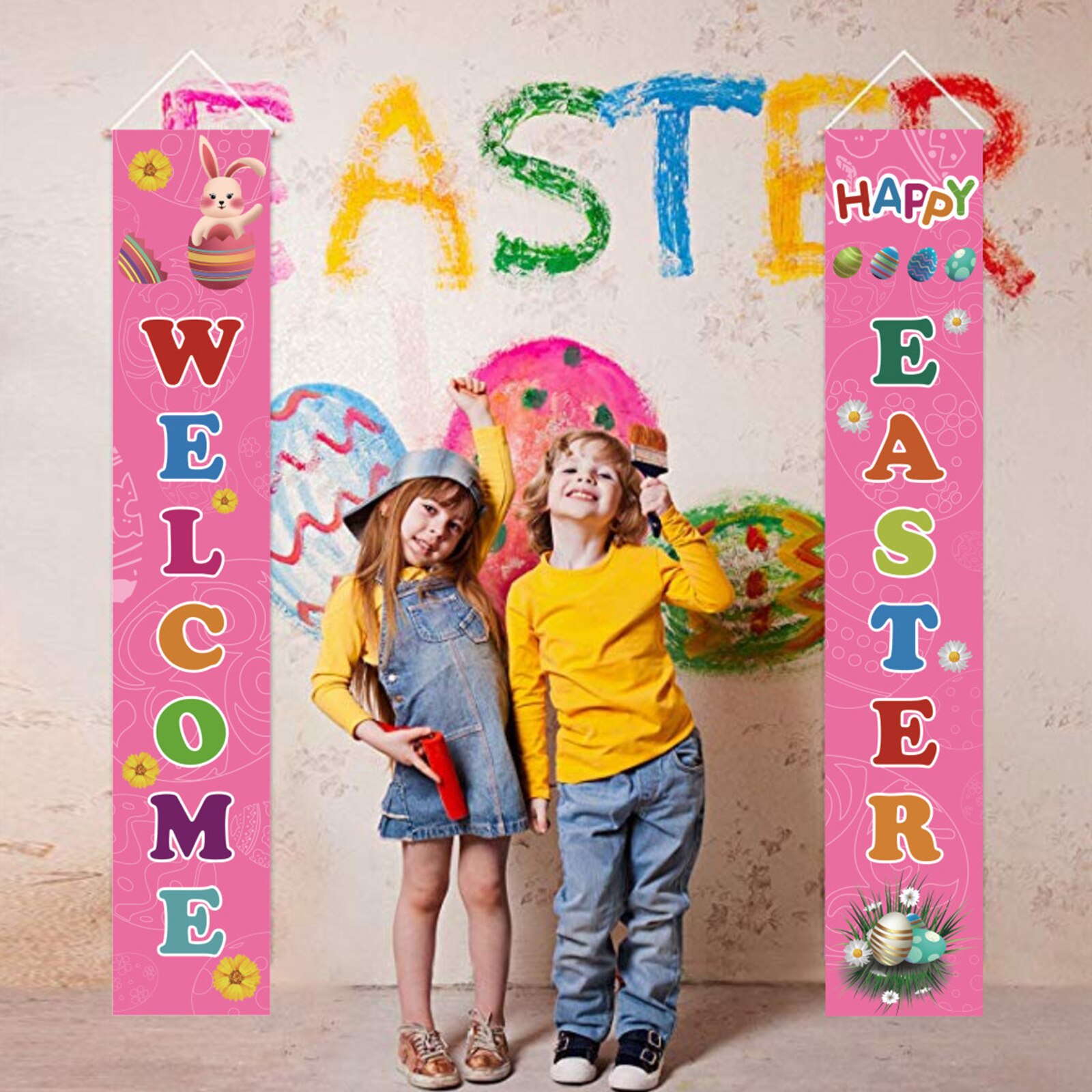 Easter Poster Flag Home Walls Spring Outdoor Indoor Couplet Decoration Festival Supplies Polyester Cloth Porch Sign