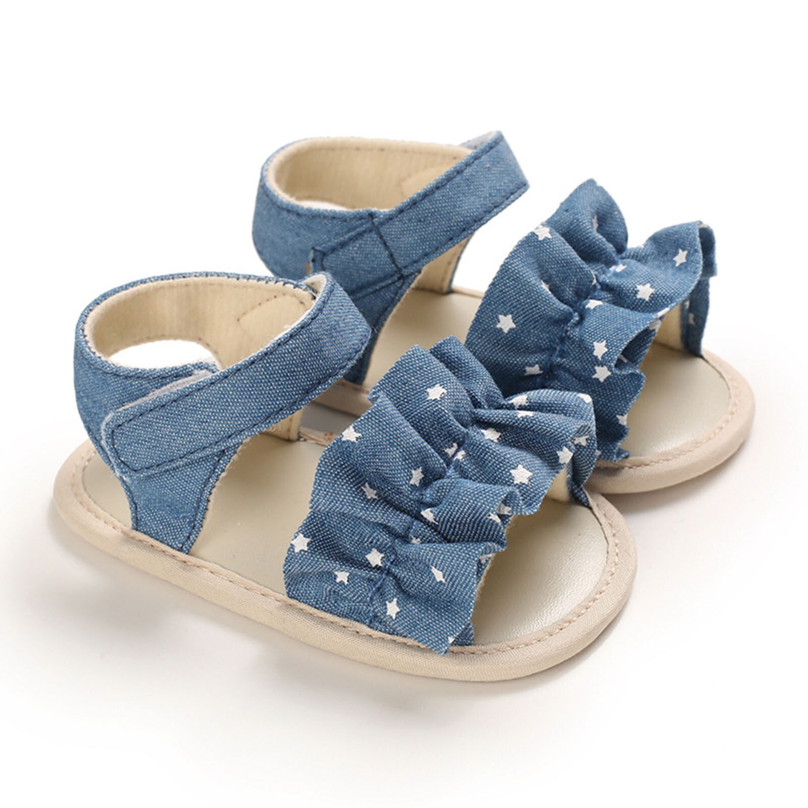 Sandales d'été en caoutchouc pour filles, chaussures de plage pour enfants, motif étoile, souples, antidérapantes, premiers pas, princesse,: BLEU CIEL / 6-12 Months
