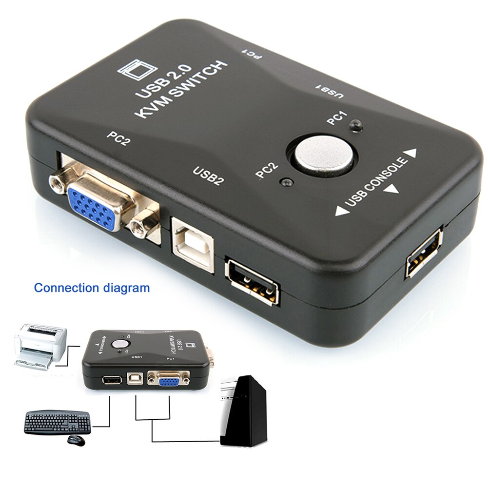 Switch Box Mouse Adapter Video KVM Switcher USB2.0 Monitor 2-Port For Keyboard 1920*1440