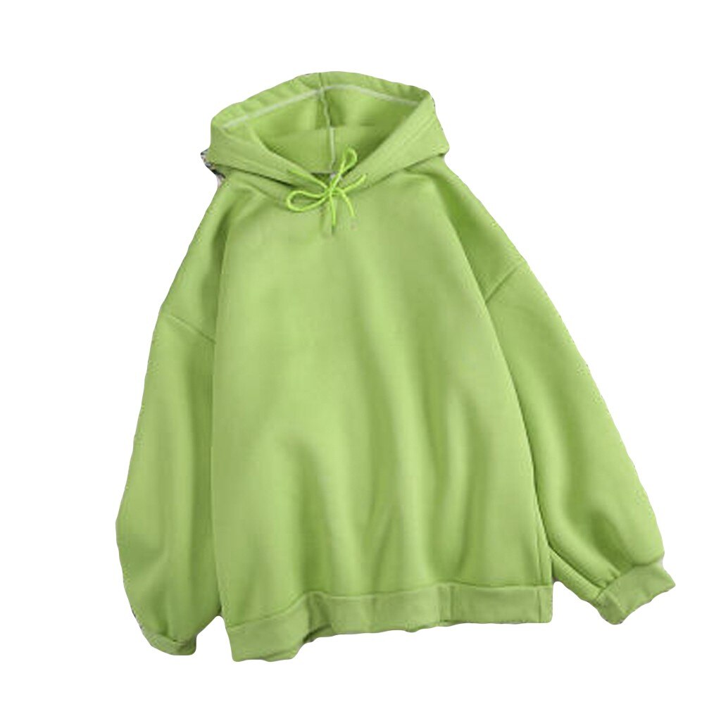 Womens Long Sleeve Hoodies Drawstring Pullover Solid Color Sweatshirts long-sleeved sweater Suéter de moda: M / Green