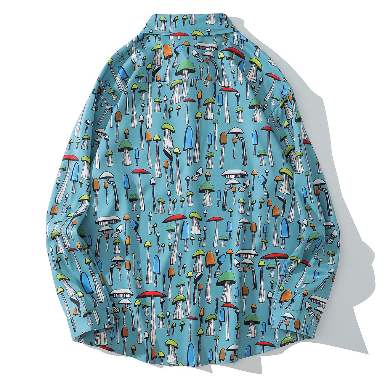 Hip hop hawaiianske strandskjorter efterårsfarvede svampe print harajuku streetwear vintage løse toppe bomuld langærmet skjorte herre