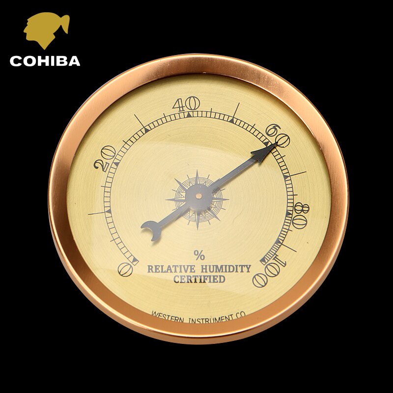 Practical Metal Golden Round Adjustable Hygroset Electronic Cigar Hygrometer