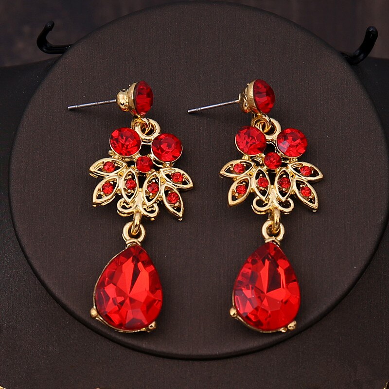 Barokke Rode Kristal Gouden Kleur Bruids Sieraden Sets Strass Kroon Ketting Oorbellen Voor Vrouwen Vintage Bruiloft Haaraccessoires