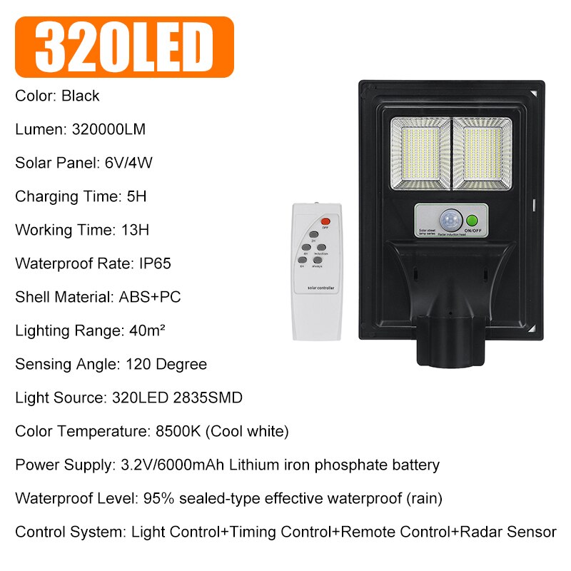 Ip65 500w/800w/1000w/1200w led solar lâmpada de parede luz de rua radar super brilhante pir sensor de movimento ao ar livre jardim lâmpada de segurança