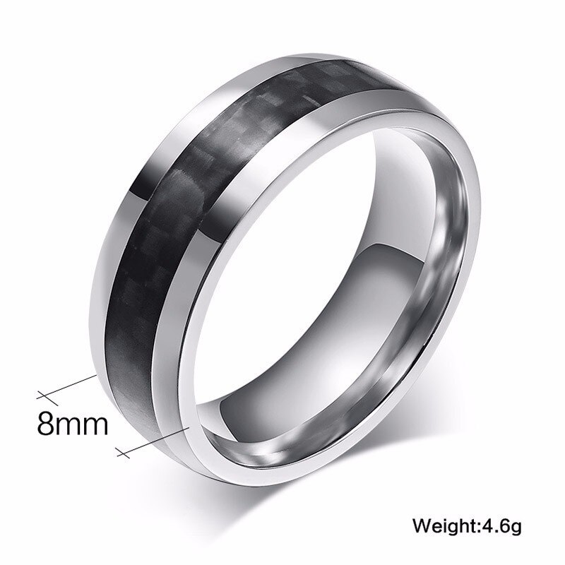 Two-tone Carbon Fiber Men's Wedding Ring In Stainless Steel Band
