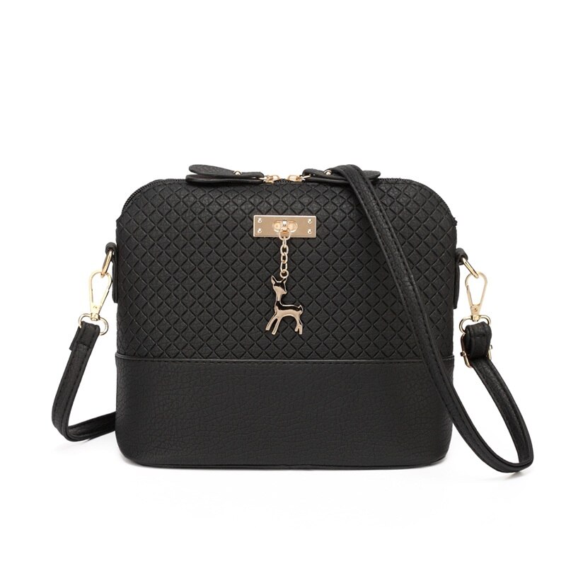 Bolsa de ombro de couro pu de qualidade, bolsa carteiro com pingente de cervo macio, bolsa mensageiro de ombro selvagem para mulheres: Preto