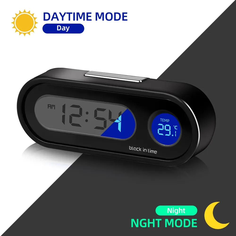 Lichijnde Autoklok – Groot LCD-display, Zonne-energie, Temperatuur, Vochtigheid, Kalender, Voor Auto En Vrachtwagen