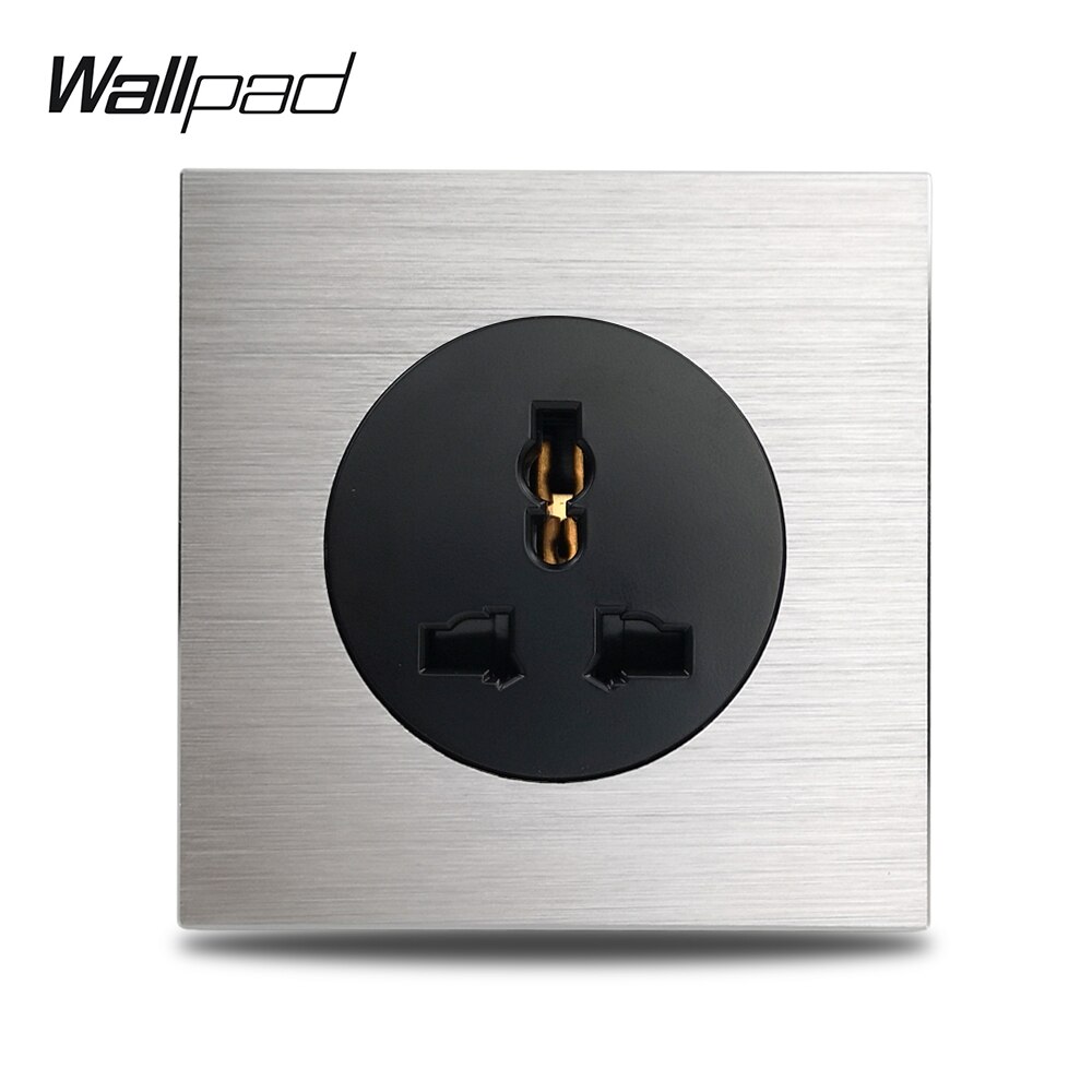 Wallpad Grey L6 Uk Eu Us Universele Wall Elektrische Socket Zilver Aluminium Plaat 1 Gang Stopcontact Geborsteld Metalen Paneel: Black Module