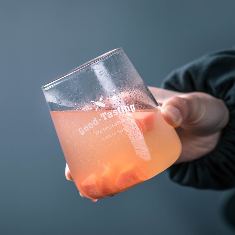 Simple Tall Milk Cup Cold Drinking Cup Dessert Cup Big Belly Cup Letter Glass Cup Water Milk Juice Cup Beer Glass