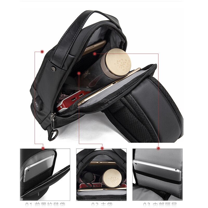 KAKA imperméable à l'eau grande capacité hommes sac à bandoulière idéal pour 9.7 pouces bandoulière court voyage sac de téléphone portable