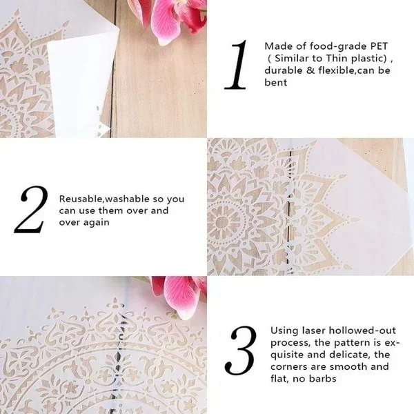 Molde de mandala DIY de 20x20 cm para pintar plantillas, álbum de fotos estampado, tarjeta de papel en relieve sobre madera, pared de tela, ciervo de Navidad