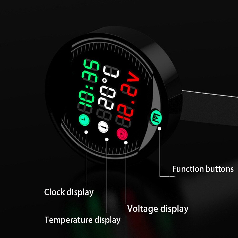12V 3 In 1 Motobike Thermometer Voltmeter Digital Display