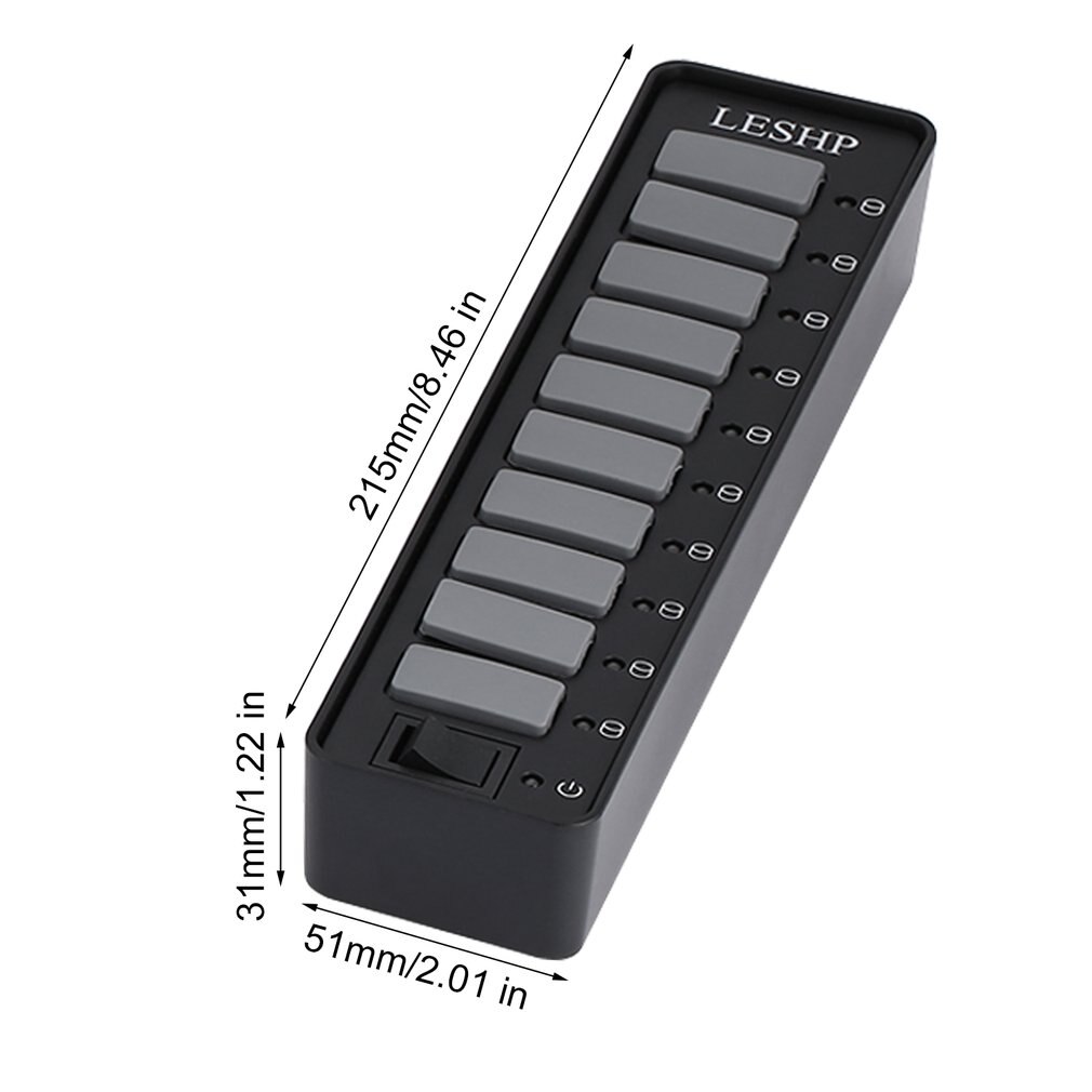 Leshp 10 Poorts Usb 3.0 Hub High Speed 5Gbps Usb 3.0 Data Hub Splitter Met Leds & Switch Externe power Adapter Voor Pc Laptop