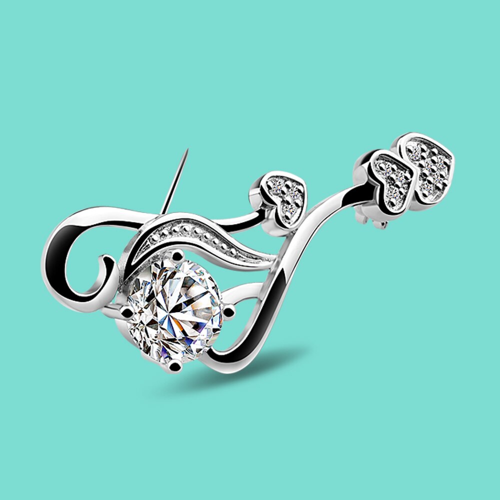 Ol Stijl 925 Sterling Zilveren Broche Voor Vrouw-Populaire Zilveren Sieraden Witte Zirkonia Hanger Broche Valentijnsdag: F200517