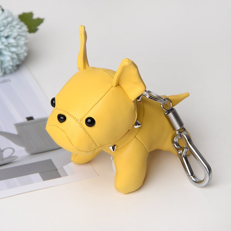 French Bulldog Keychain PU Leather Animal Dog Keyring Holder Bag Charm Trinket Chaveiros Bag Accessories Punk Style Pendant