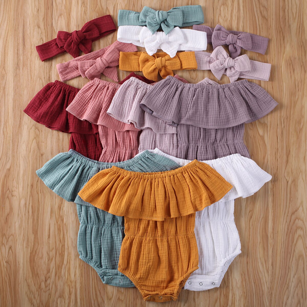 Kid Baby Girls Short Sleeve Off Shoulder Romper Jumpsuit Solid Bow Playsuit Clothing