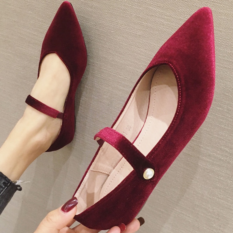 Bröllop spetsad tå flock balett lägenheter kvinnor mockasiner slip on brudtärna skor kvinnor solid grunt elastiskt band ballerina mujer
