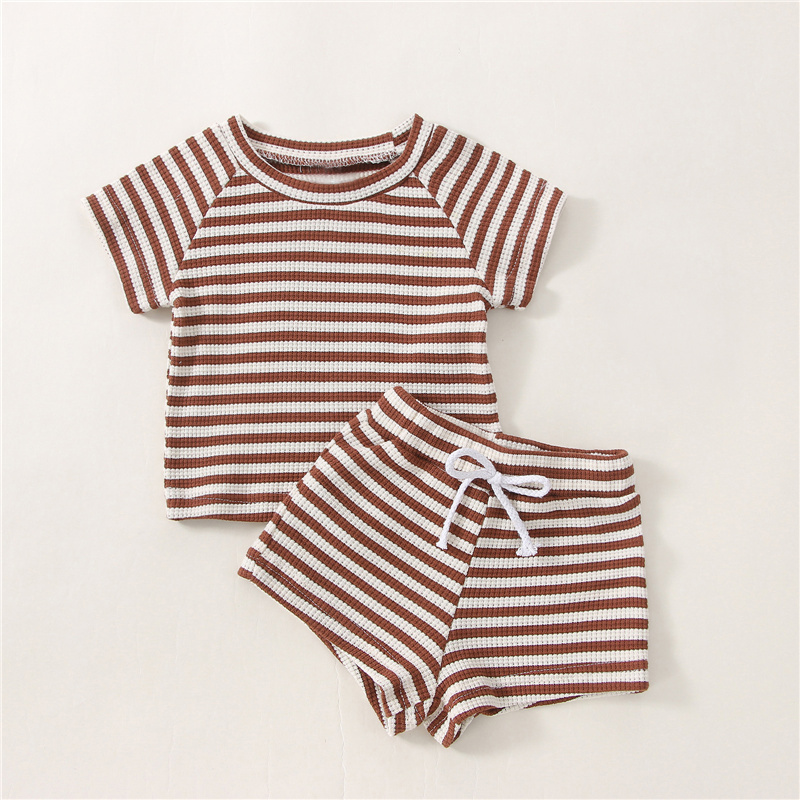 Zomer Pasgeboren Baby Kleding Klassieke Streep Korte Mouw T-shirt + Shorts Outfits Kid Jongen Meisje Katoen Tops Baby Kleding Set 0-2Y