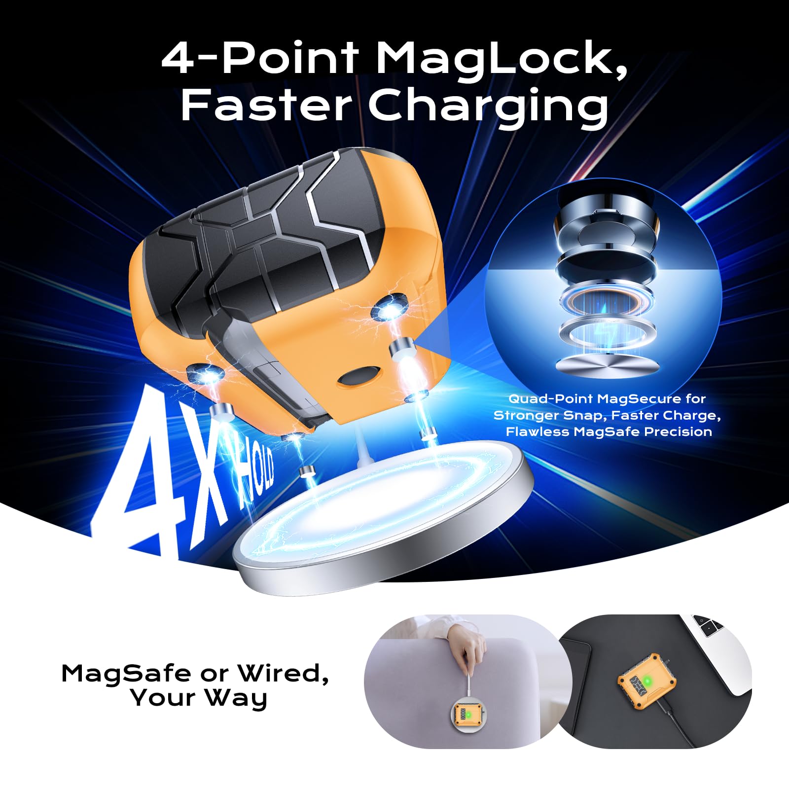 for With MagSafe AirPods 4 (USB C) Case Powerful Protection Magnetic Lid for AirPods 4/Pro 2/Pro USB C Phone Stand Case
