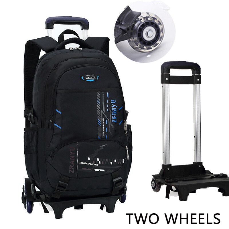 Sixrays Kinderen Waterdichte Rolling Schooltassen Rugzak Op Wielen Grote Capaciteit Kind Rugzak Met Wielen Bagage Mochilas: Blue-TWO WHEELS