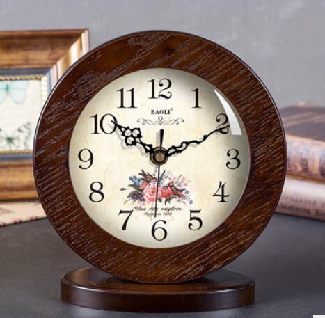 LIVING ROOM EUROPEAN WOOD TABLE CLOCK HOME DECORATION MUTE MODERN LIVING ROOM BEDROOM DESK CLOCK OFFICE DESKTOP CLOCK: E