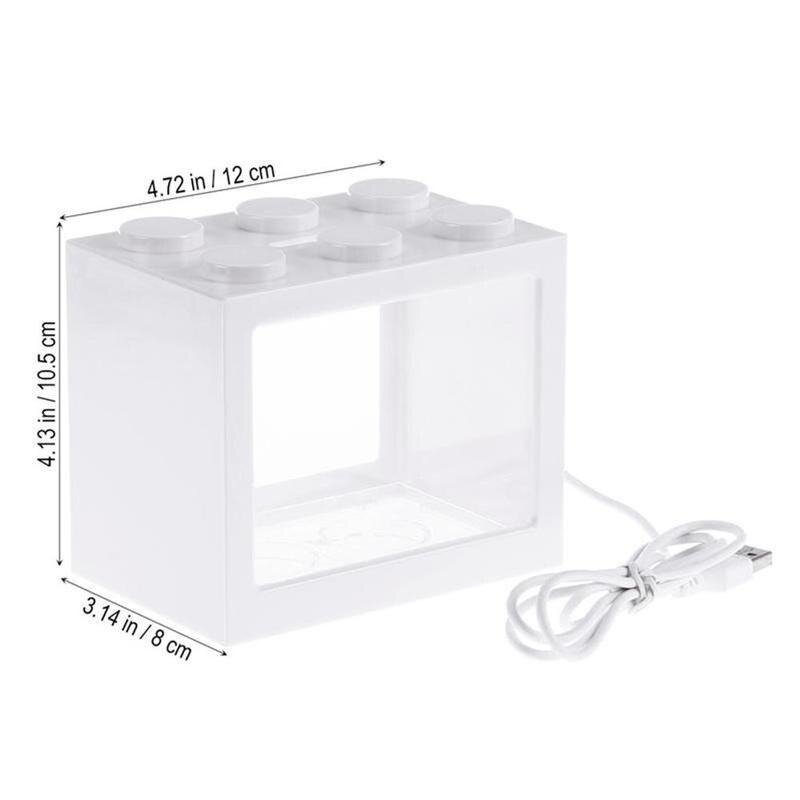 LED Aquarium Mini Goldfish Betta Fish Tank Ecological Cylinder Reptile Row Cylinder Fish Office Desktop Home Decoration: white