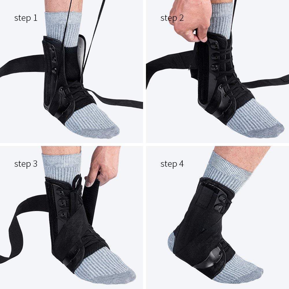 Kuangmi Tutore Alla Caviglia Lace Up Con Il Lato Stabilizzatori e Croce Ausiliario Cinghia di Fissaggio Forza di Protezione 1 Pezzo