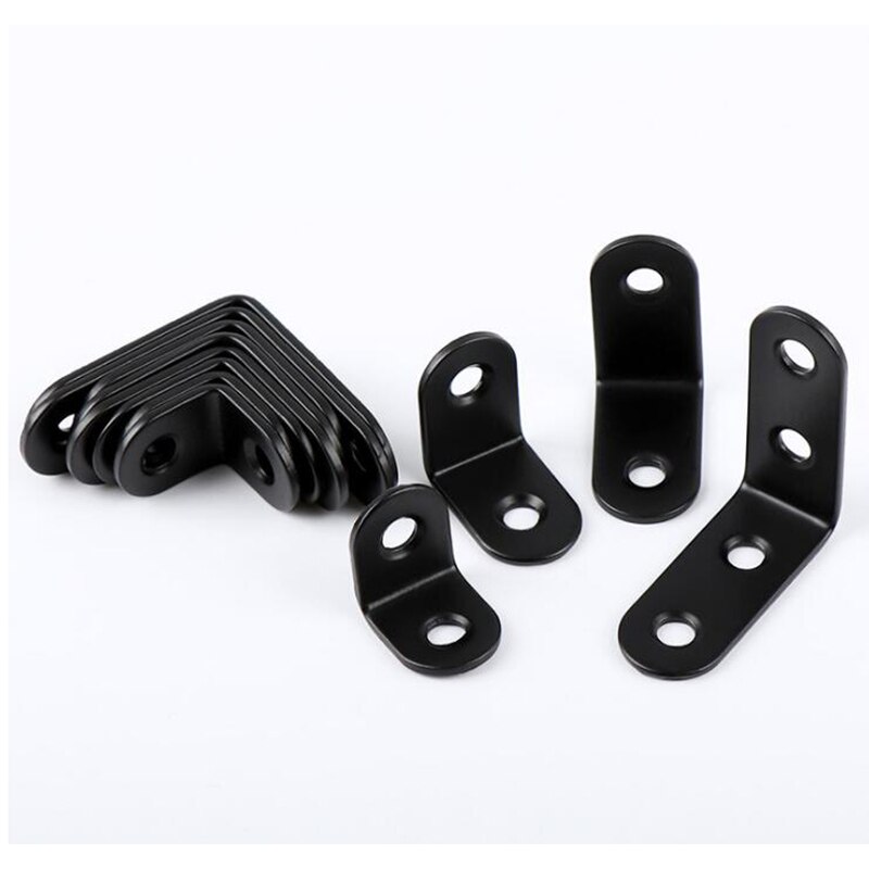Attelle d'angle noire en acier inoxydable, support d'étagère à Angle droit pour étagères de Table avec vis 10 pièces