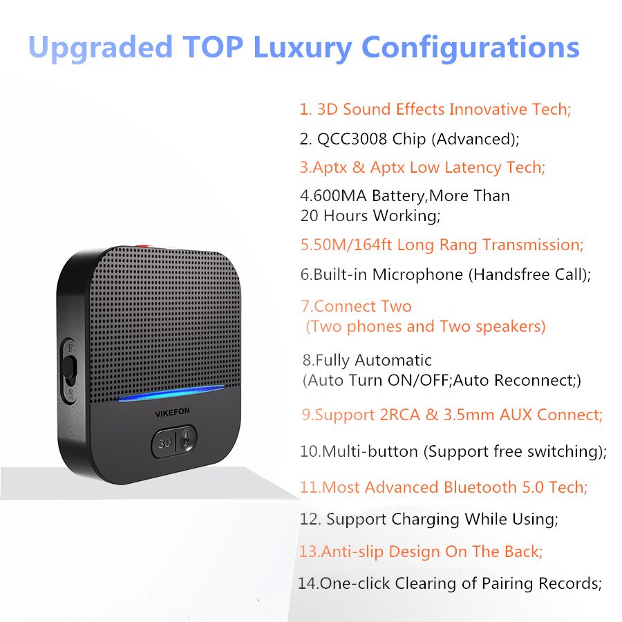 Auto AUF/OFF Wireless Bluetooth 5,0 Adapter Dongles Aptx LL Auto Musik Empfänger Lautsprecher Audio Sender mit 3D Sound effekte