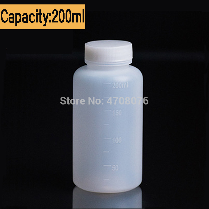 200ml wide mouth 10pcs/pack PE laboratory reagent bottle with scale Plastic sample vials with screw lid round for chemical test