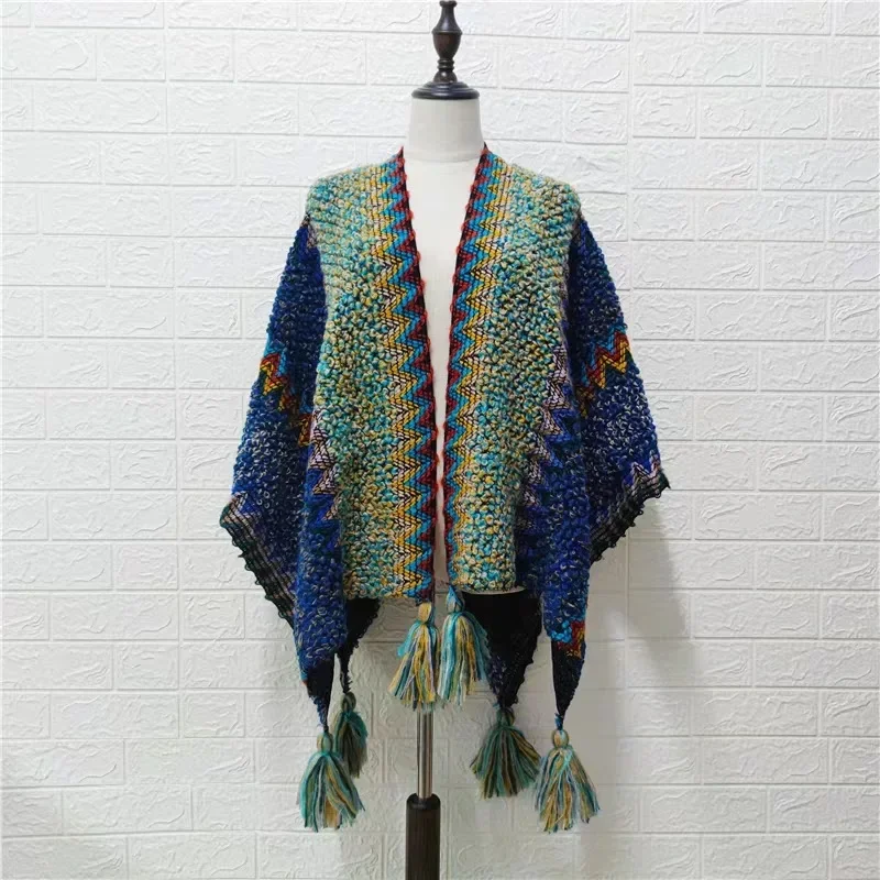 Autumn Overcoat Jackets for Women Casual Winter Clothes Women Vintage Coats Sweater Ethnic Style Cloak Cardigan: SKY BLUE