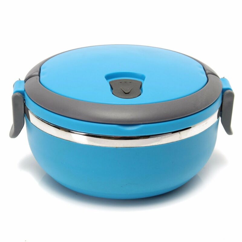 Stainless Thermo Insulated Thermal Food Container Bento Round Lunch Box 1 Layer: Blue