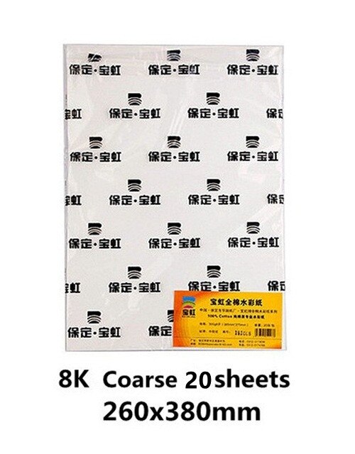 Baohong Aquarel Papier 100% Katoen 300G 20 Sheetes Professionele Water Kleur Papier Acuarela Art Supplies: coarse 260x380mm