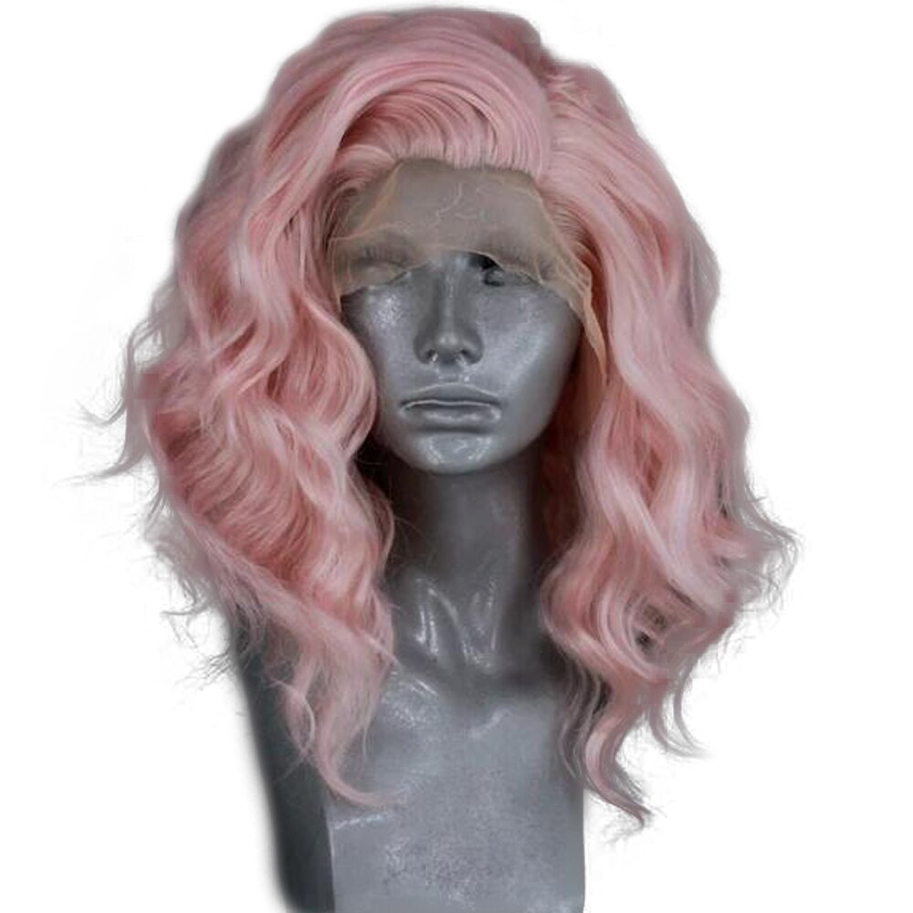 FANXITON Short Wave Pink High Temperature Heat Resistant Synthetic Lace Front Wigs Glueless For Women Wigs