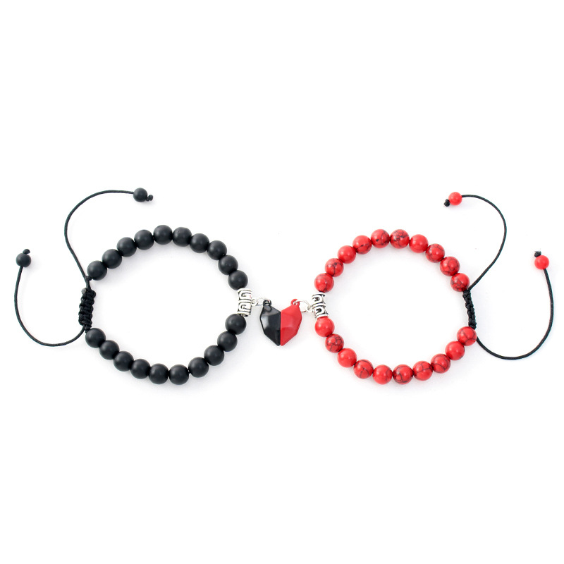 2Stck Herz Magnet Gewinnen Armbänder für Männer Frauen Paar Abstand Magnetische Armbinde Natürliche Stein Korn Armbinde Freundschaft Schmuck: 3