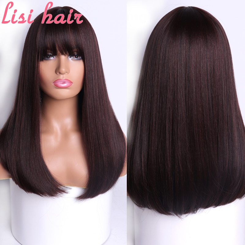 LISI CAPELLI Medio Parrucca Capelli Lisci con Frangetta Miscela Ad Alta Temperatura Dei Capelli Sintetica Resistente Bianco/nero Delle Donne