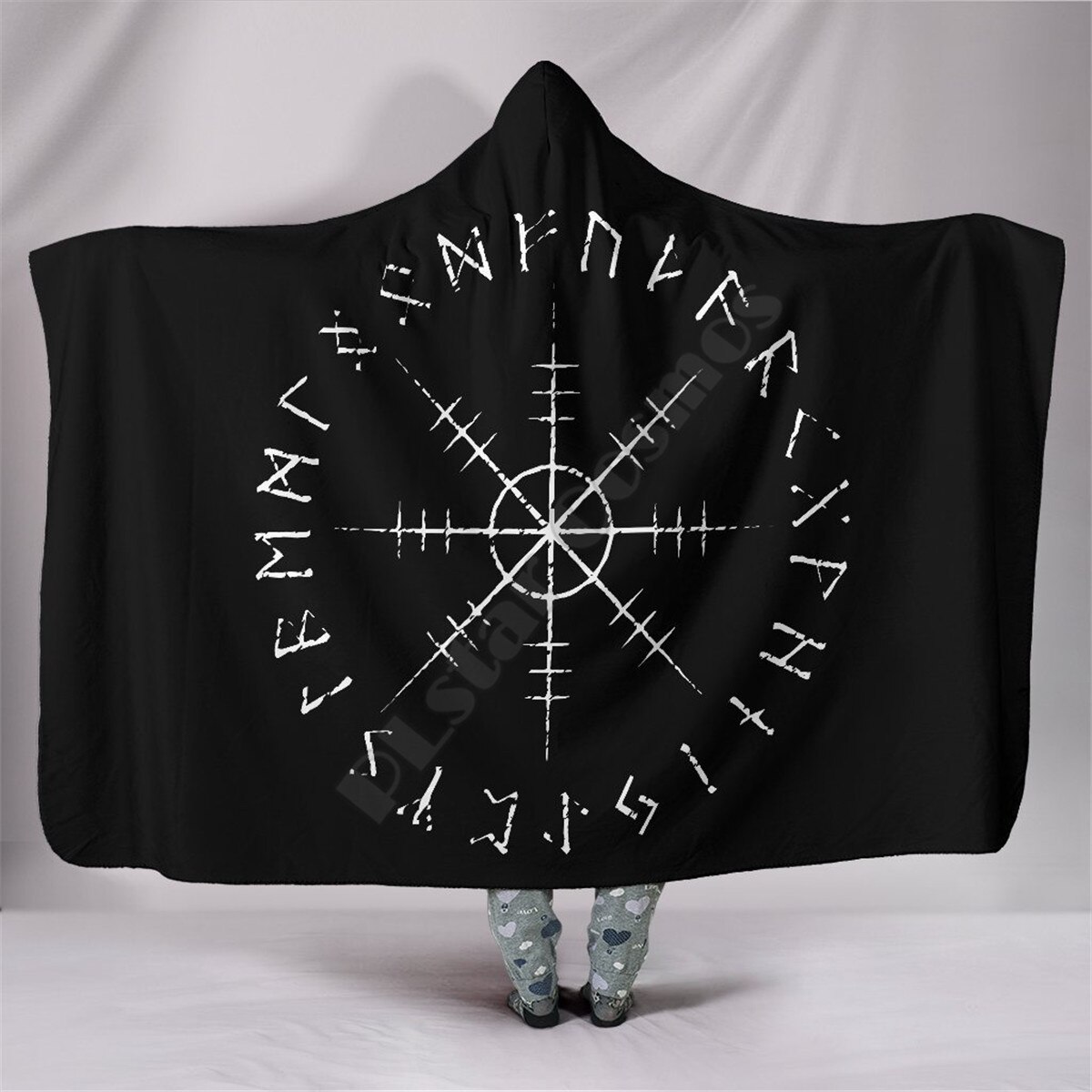 Couverture à capuche Viking, polaire Sherpa colorée pour adulte et enfant, literie en microfibre: 1 / Kid 130(H)150(W)