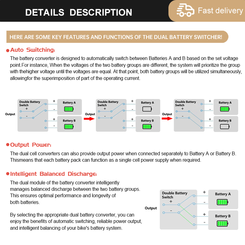 E bike Battery module20A30A40A60A80A100A 20V-70V Electric Bicycle Dual Battery Connect 40-100V 120A Ebike Accessories